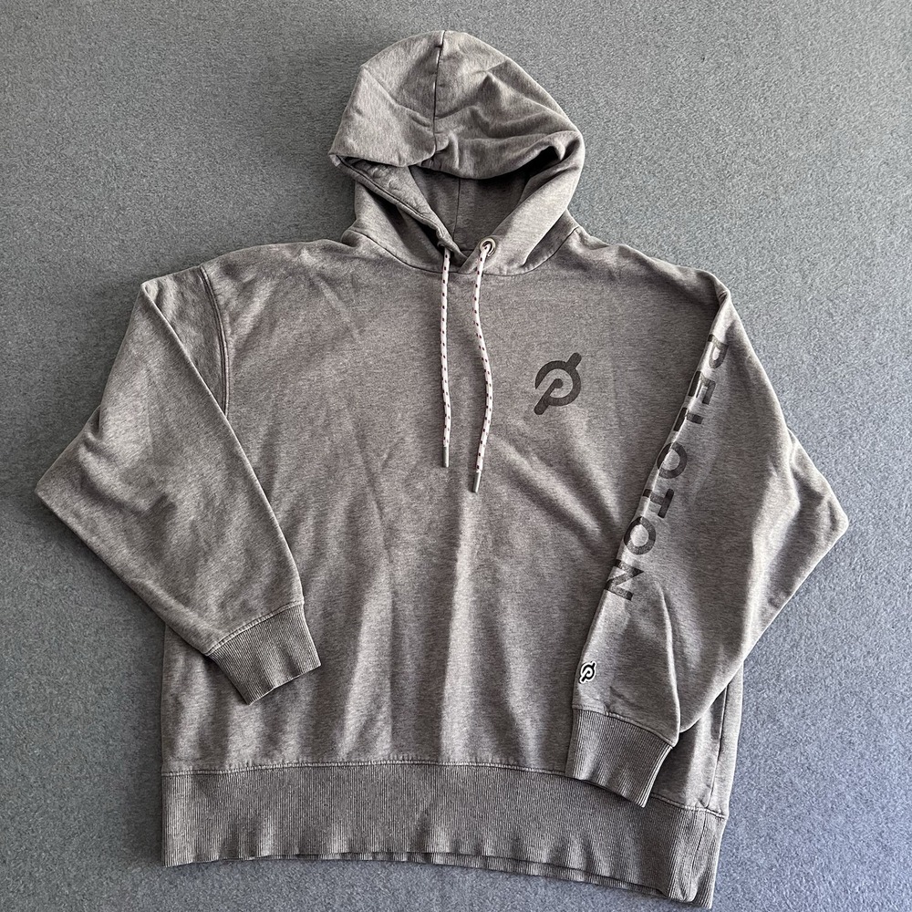 Peloton Men's Hoodie Size L Gray‎ Pullover Logo Drawstring Activewear Cotton